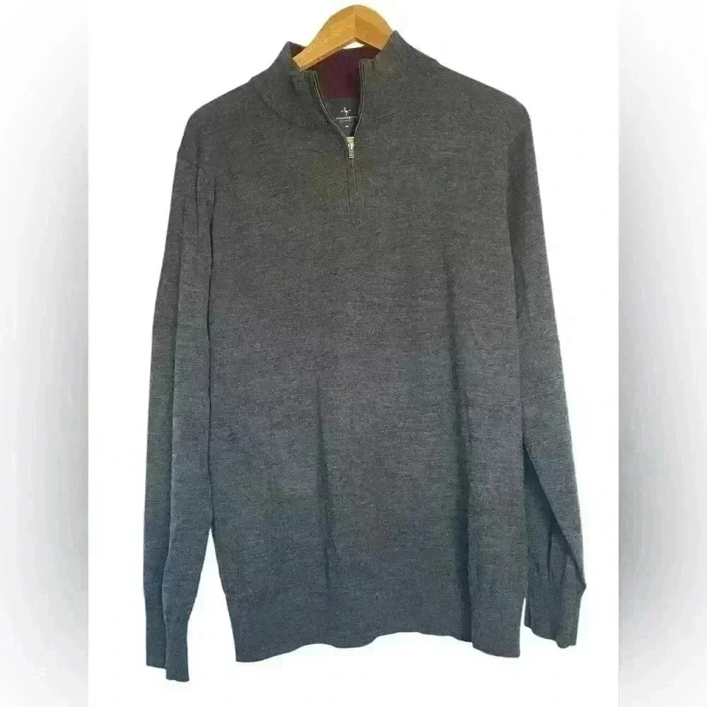 TailorByrd 1/4 Zip 100% Marino Wool Gray Men’s‎ Sweater Size XL Classic Pullover